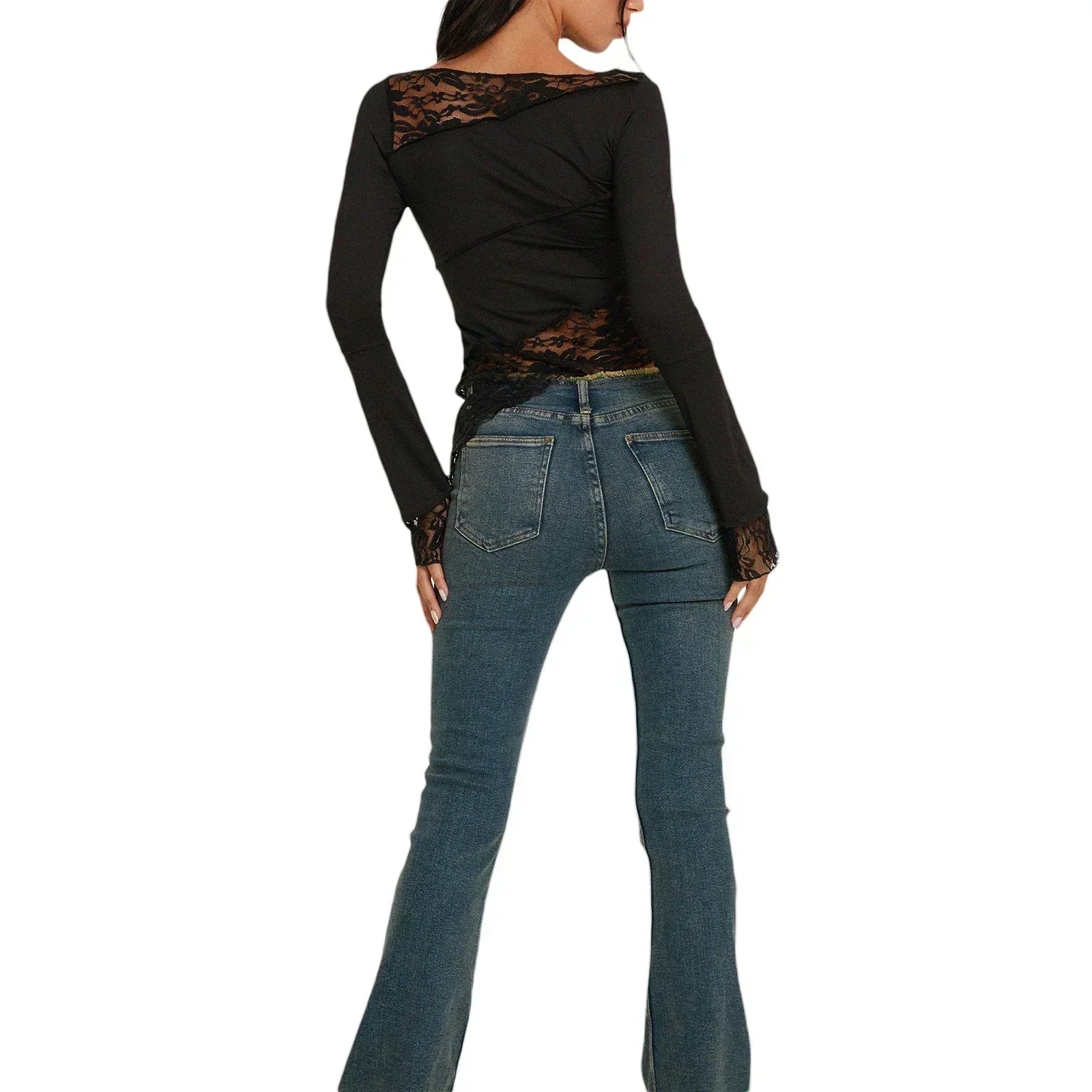Women Casual Long Sleeve Lace Slim Fit T-Shirt