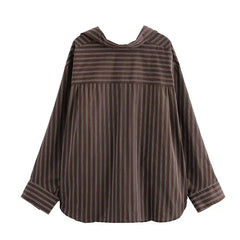 Women Long Sleeves Vertical Stripe Formal Shirt
