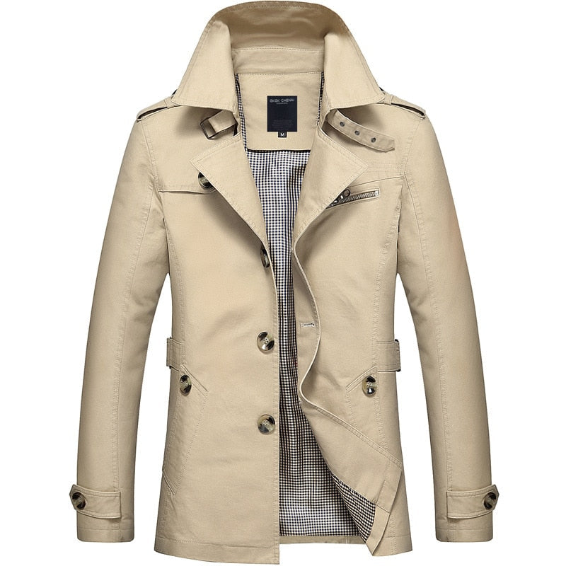 Mens Long Cotton Windbreaker Jacket