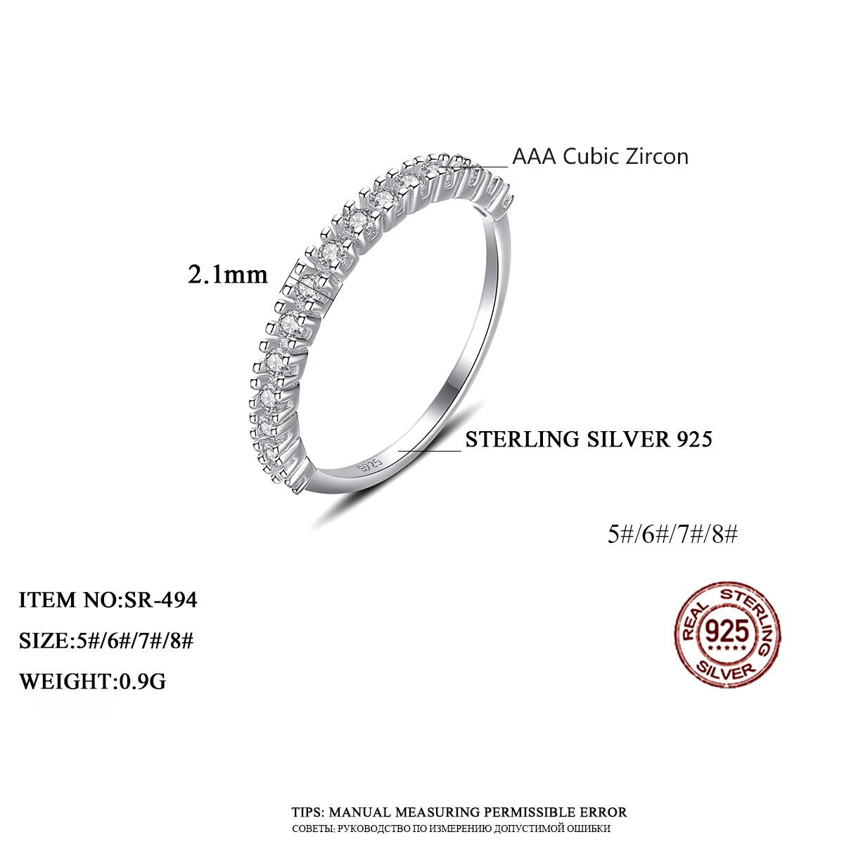 Sterling Silver 925 Cubic Zirconia Band Rings