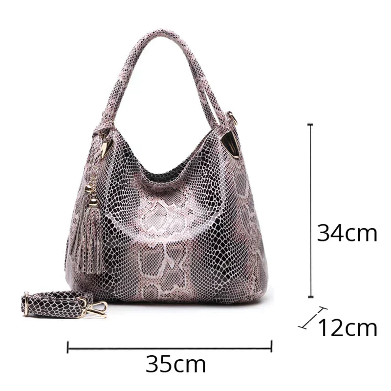 Accessories Women Snake Print Tassel Leather Handbag