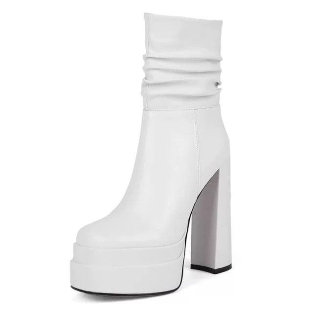Women Genuine Leather Black Long Platform Boots