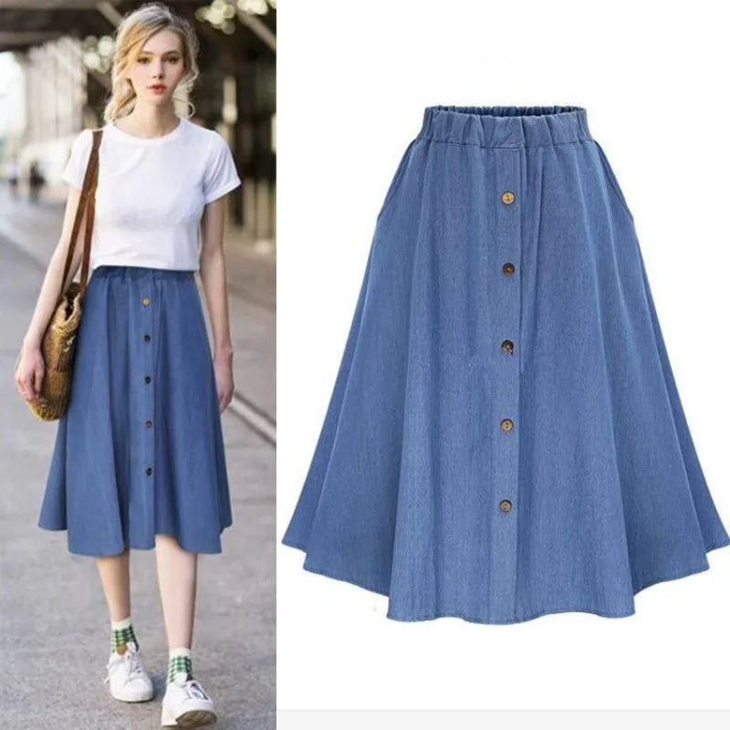 Women Casual Midi Denim Skirts