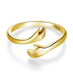 Sterling Silver 925 Hug Warmth and Love Hand Adjustable Ring