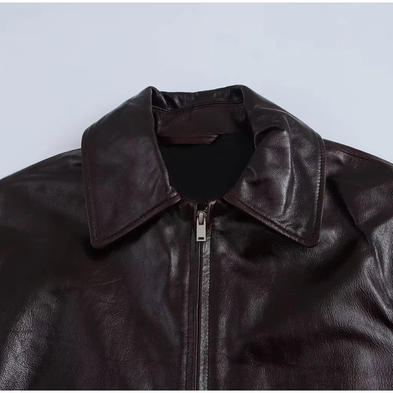 Women Leather High Waist A-line Skirt Suits