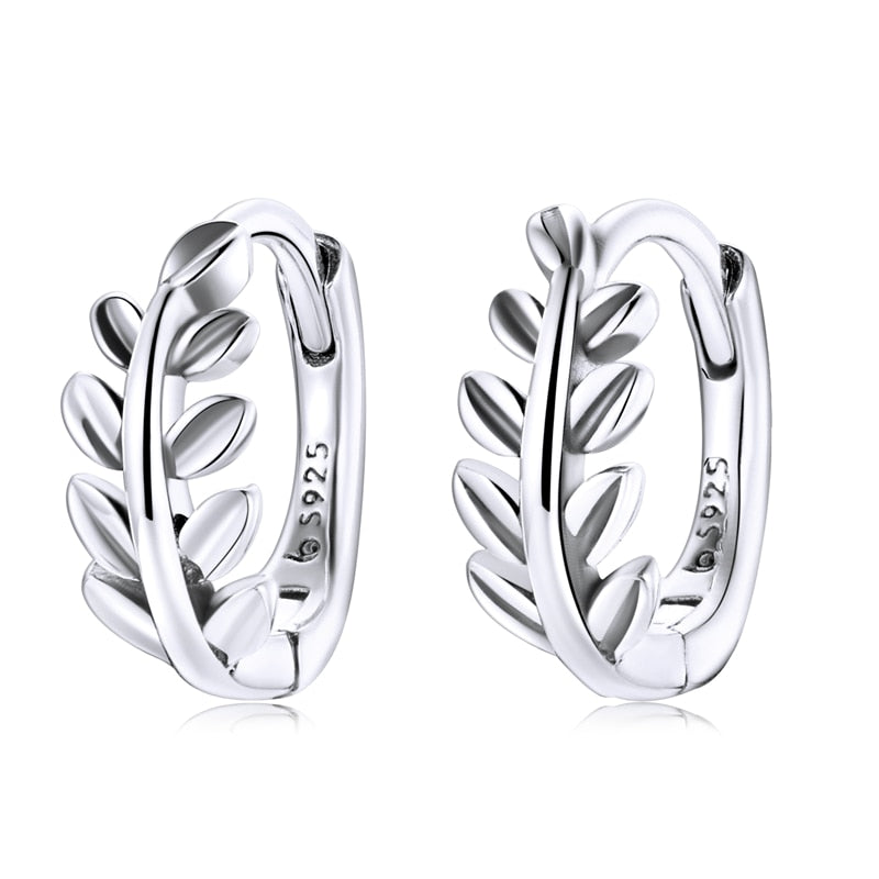 Sterling Silver 925 Leaf Ear Buckles Hoop Earrings