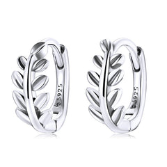 Sterling Silver 925 Leaf Ear Buckles Hoop Earrings