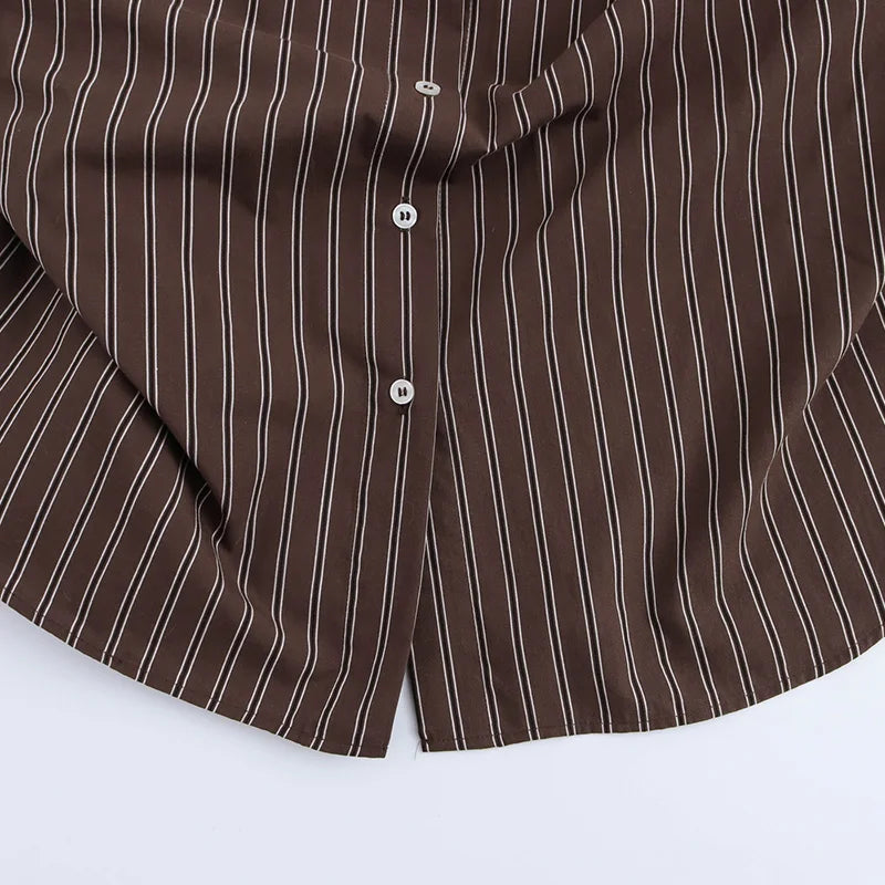 Women Long Sleeves Vertical Stripe Formal Shirt