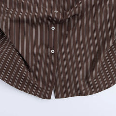 Women Long Sleeves Vertical Stripe Formal Shirt