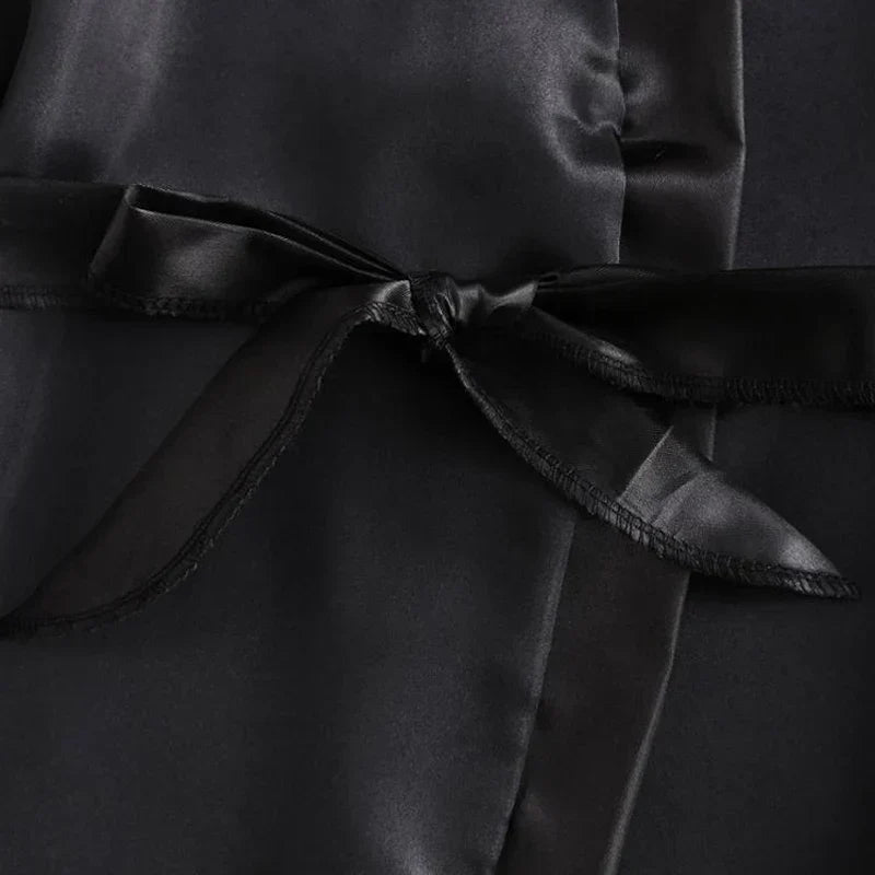 Women Satin 4-piece Lace Silk Pajamas Set