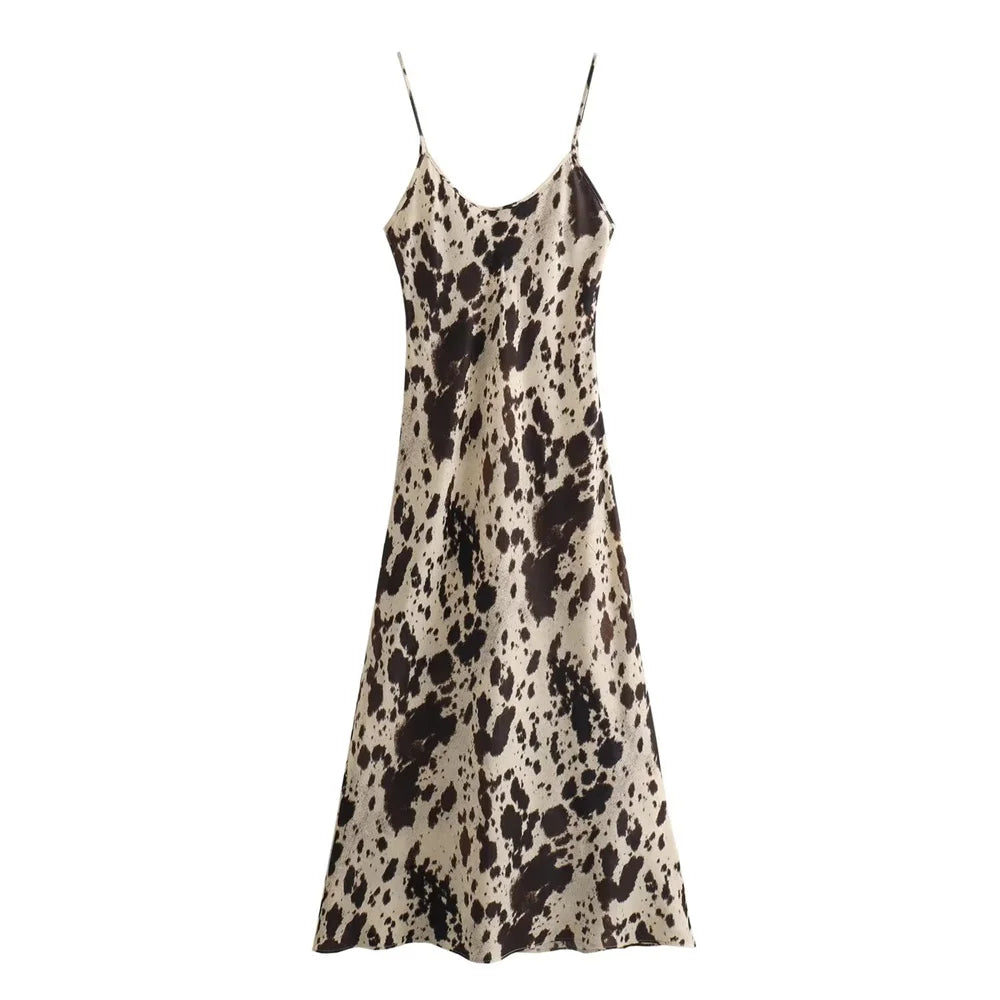 Women Animal Pattern Printed Silk Satin Skirt