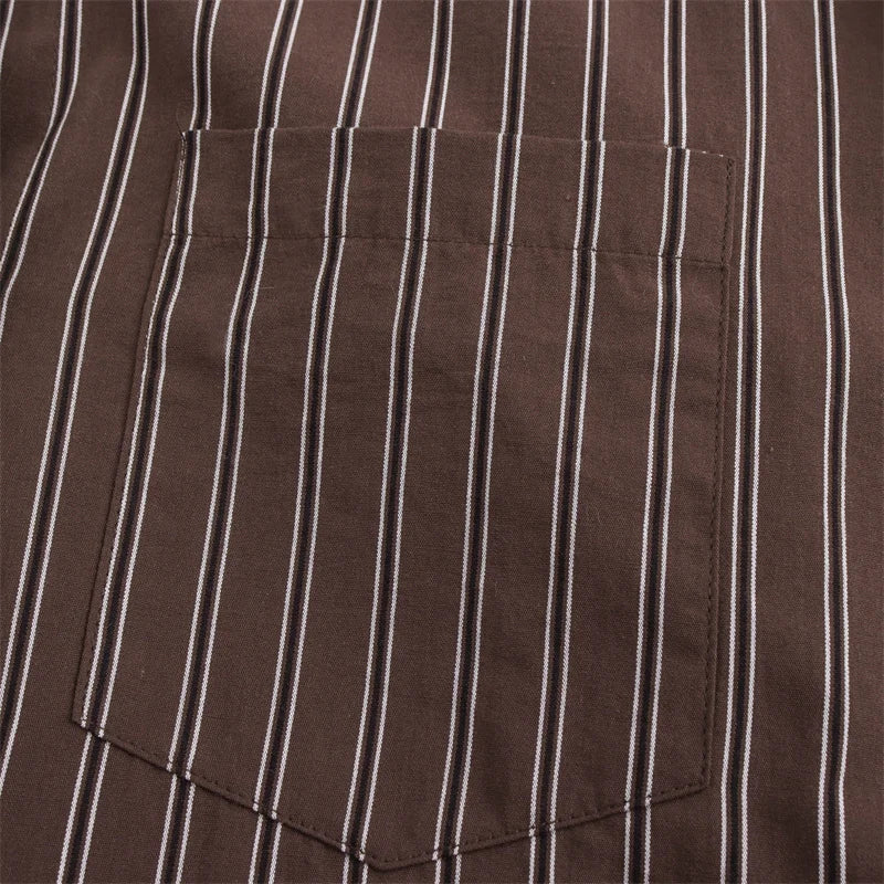 Women Long Sleeves Vertical Stripe Formal Shirt