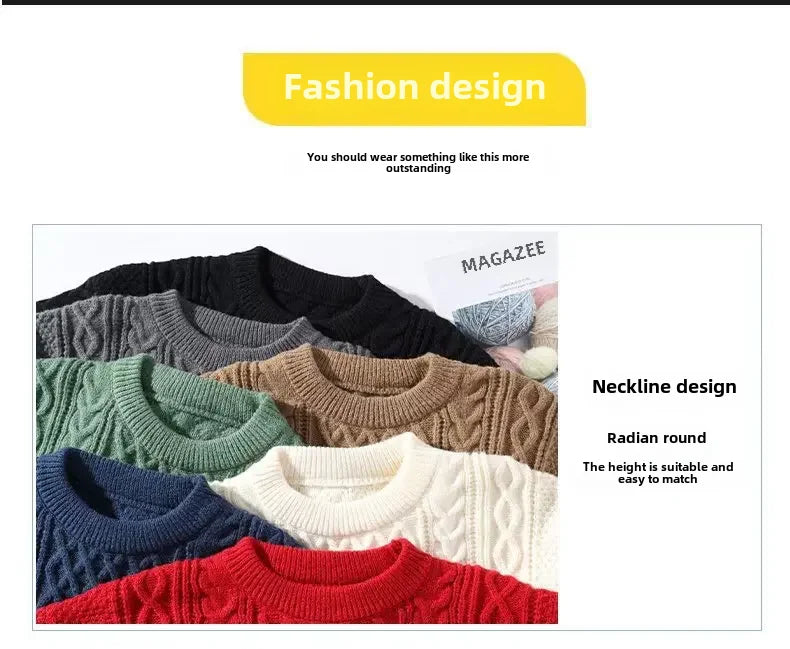 Men Casual Round Neck Loose-fit Knitted Pullover Sweaters