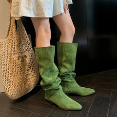 Accessories Women Faux Suede Pleated Boots