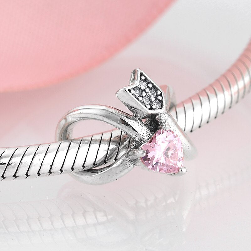 Women Accessories 925 Sterling Silver Ribbon Chocolate Heart Bead Bracelet