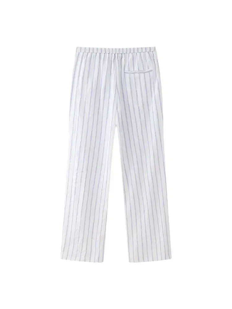Women Striped Vest Sleeveless Tops + High Waist Long Casual Pant 2 Piece Outfits
