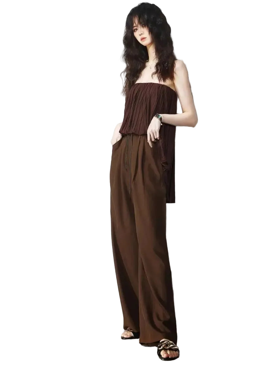 Woman Elegant Halter Tops & Straight Leg Pants Suit