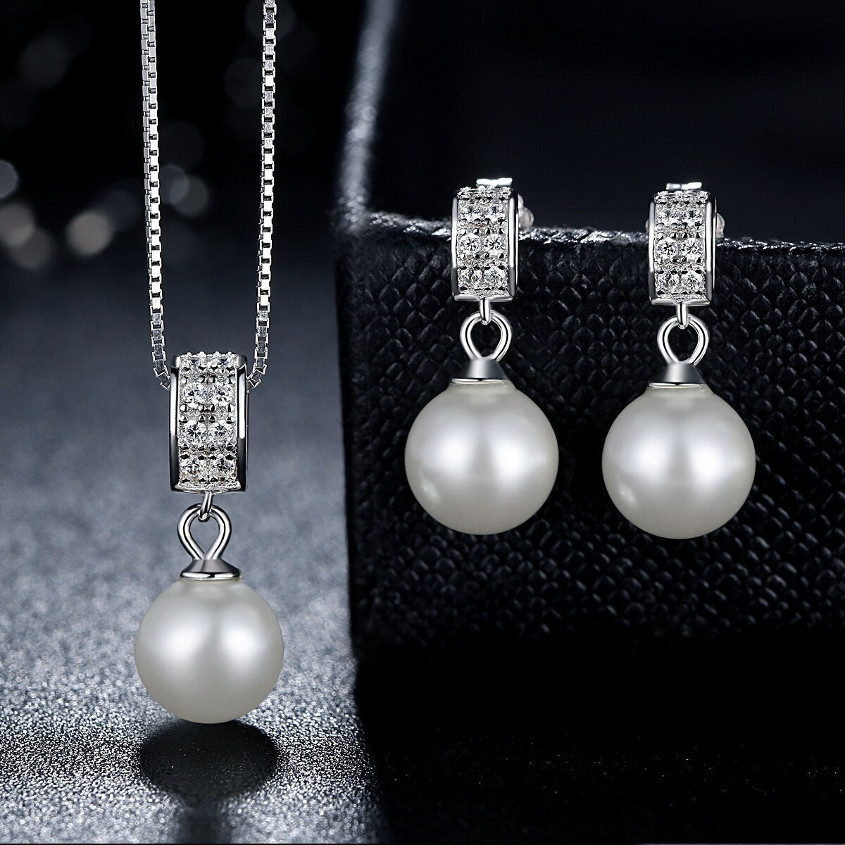 Sterling Silver 925 Simulated Pearl Pendant Necklace Long Chain Necklace