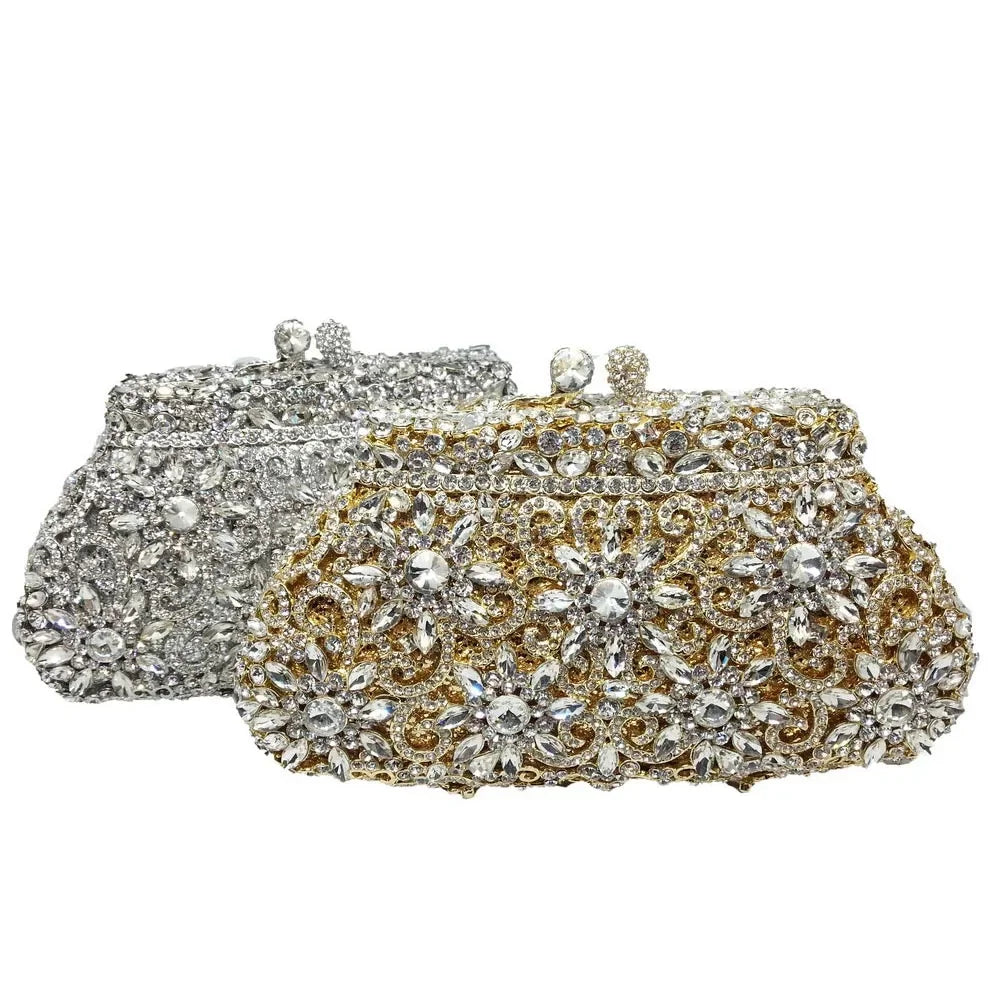 Women Boutique Crystal Flower Clutch Handbag