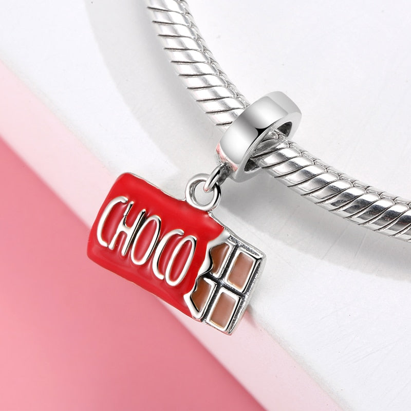 Women Accessories 925 Sterling Silver Ribbon Chocolate Heart Bead Bracelet