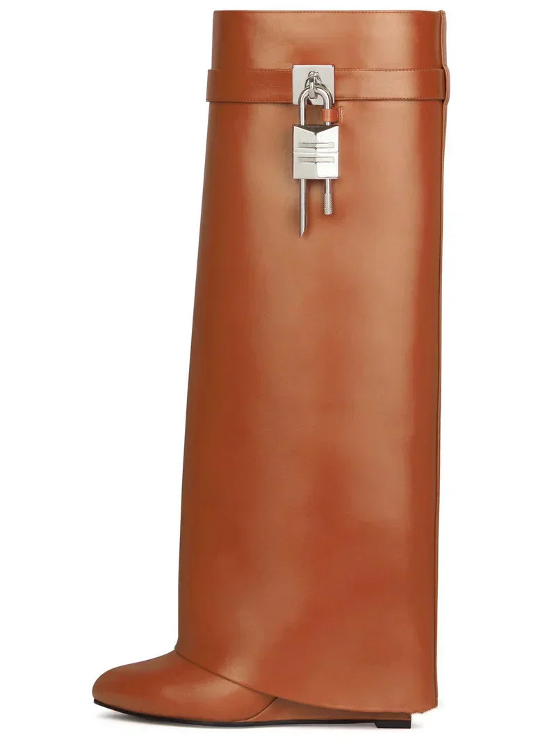 Women Full Sheath Sexy Knee High Boots Lock Detail