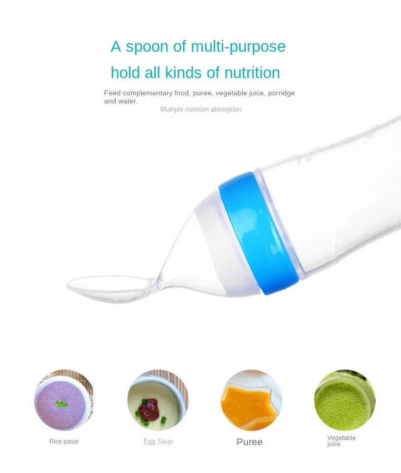 Baby Silicone Squeeze Feeding Bottle Spoon