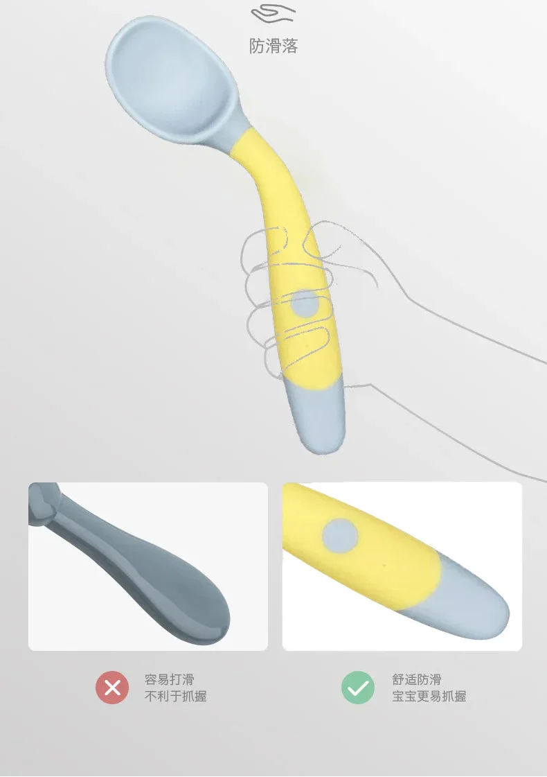 Kids Baby Spoon Fork Soft Bendable Silicone Scoop Fork Kit Tableware