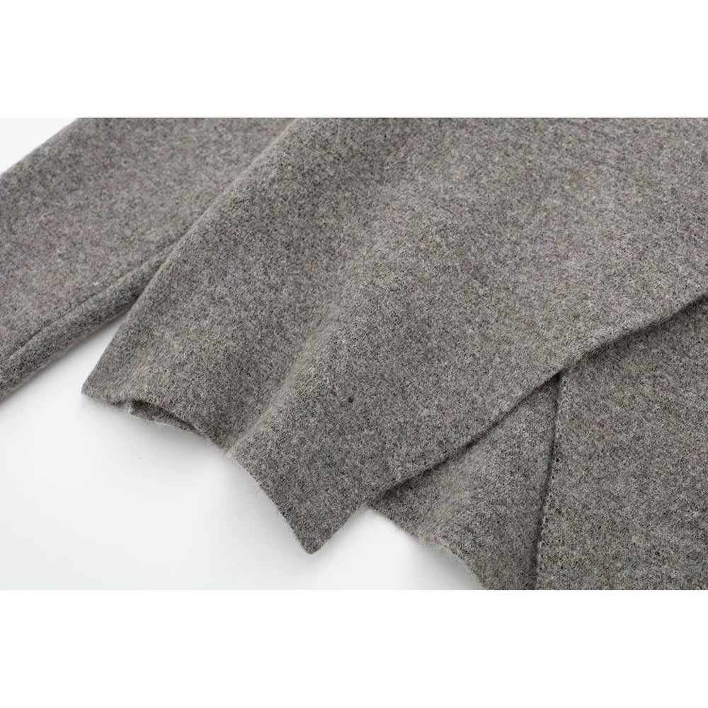 Women V-Neck Irregular Cardigans Knitted Elegant Skirt Grey Two Piece Outfits
