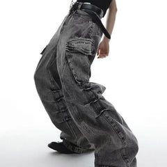 Men Casual Washed Straight Wide Leg Jeans