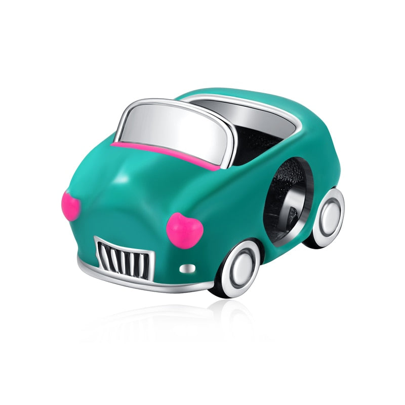 Sterling Silver 925 Colorful Enamel Pendant Car Charms