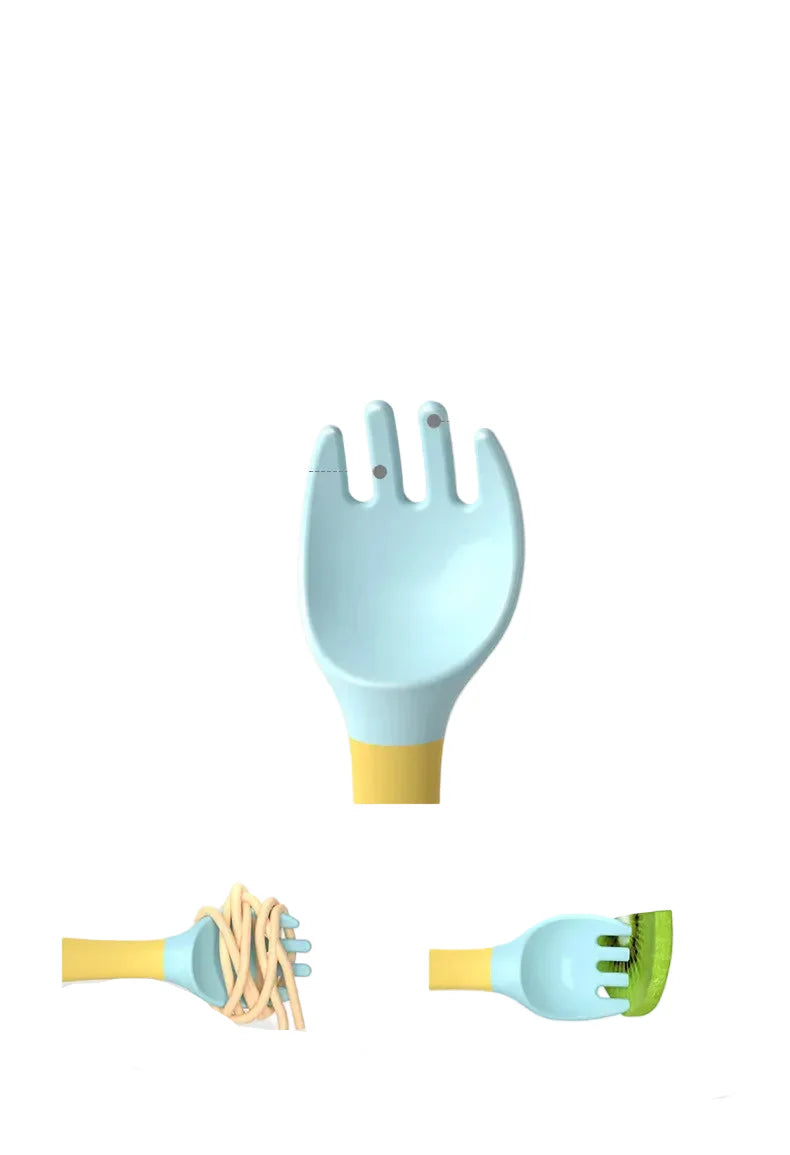 Kids Baby Spoon Fork Soft Bendable Silicone Scoop Fork Kit Tableware