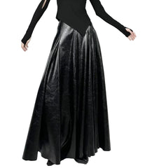 Women Black Winter Leather Flared A-line Skirt