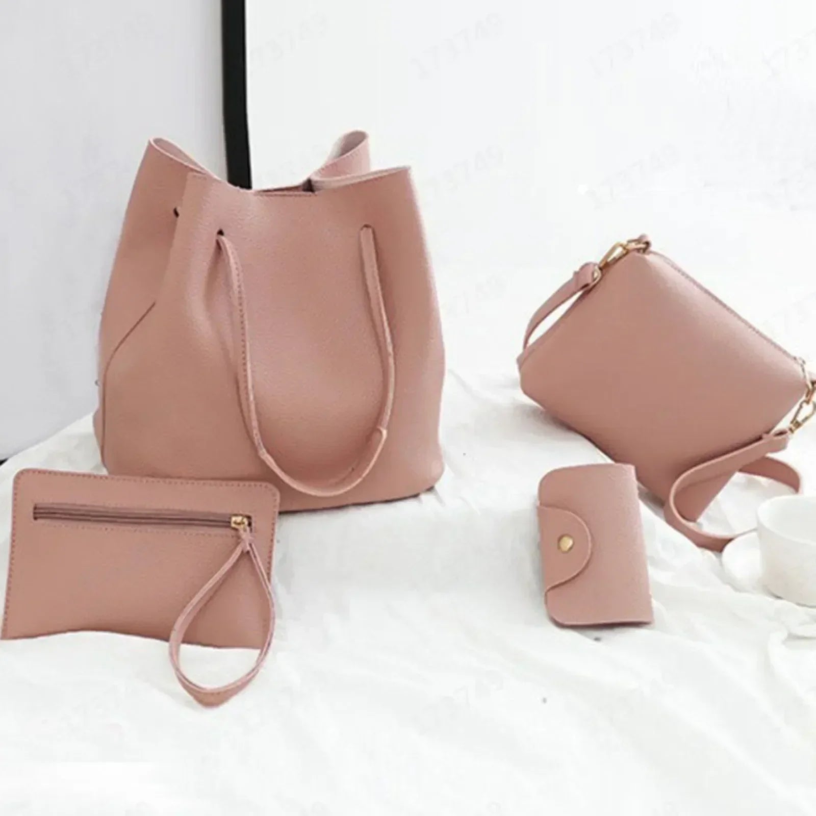 Women Leather Shoulder Messenger Tote Handbag 4 Piece