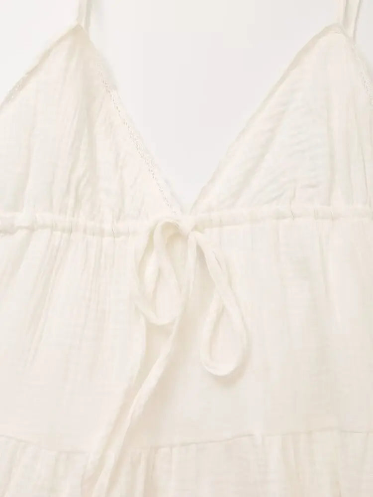 Women Cotton White Sleeveless A-line Tops