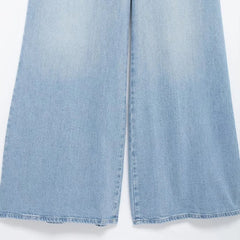 Women Halter Wide Leg  Light Denim Jumpsuit
