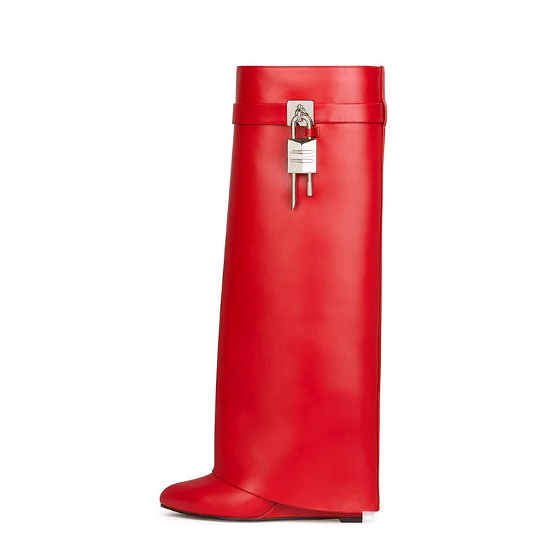 Women Full Sheath Sexy Knee High Boots Lock Detail