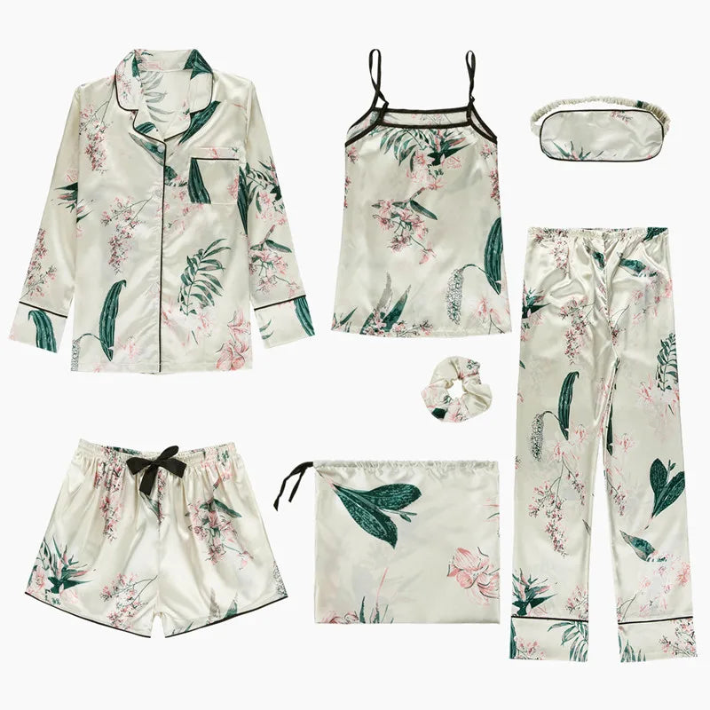 Women Silk Long Sleeve + Pants Loungewear Sets
