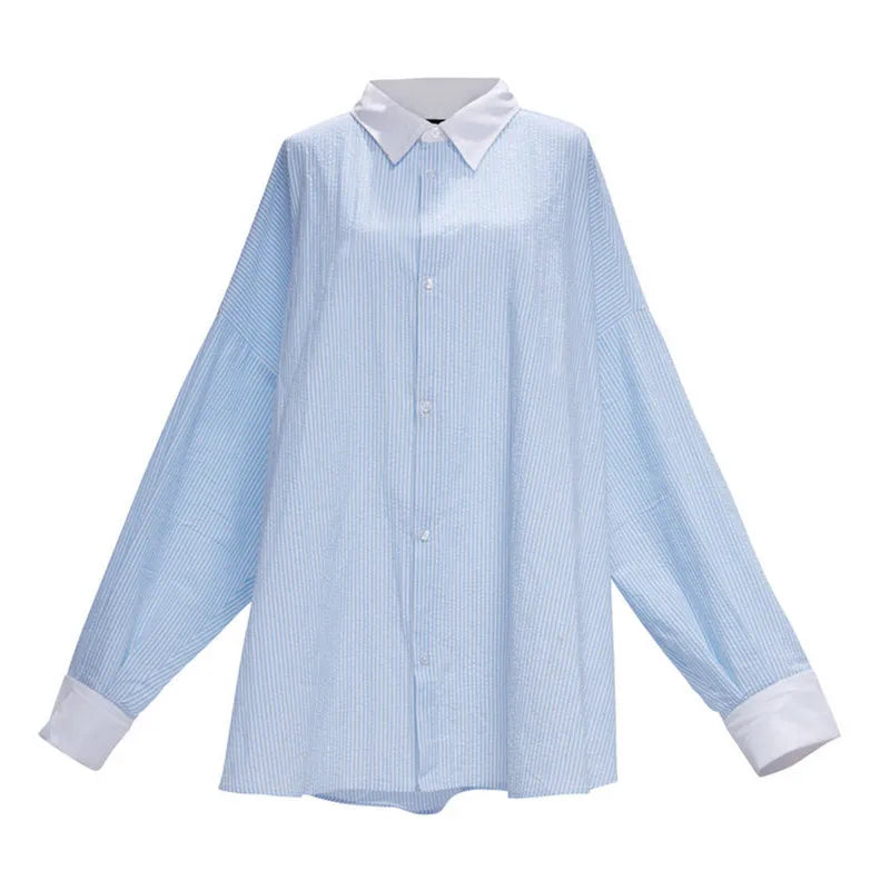 Women Striped Long Sleeve Button-down Shirt with Shorts Co Ords