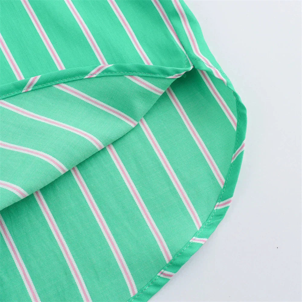 Women Green Long Sleeve Striped Collar Shirts