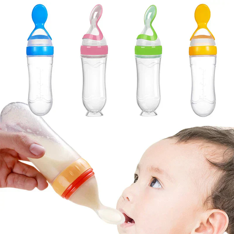 Baby Silicone Squeeze Feeding Bottle Spoon