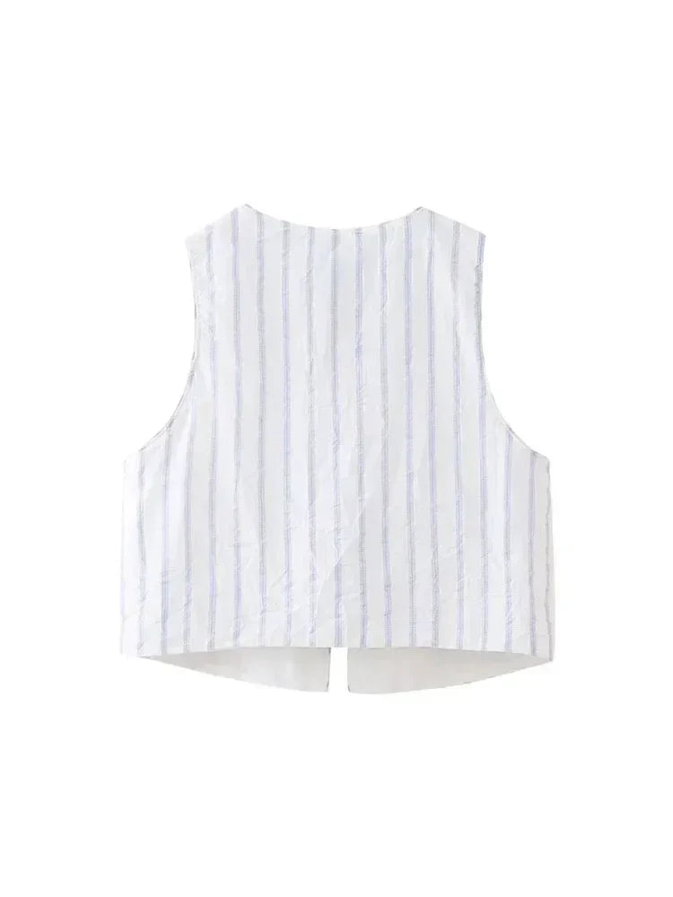 Women Striped Vest Sleeveless Tops + High Waist Long Casual Pant 2 Piece Outfits