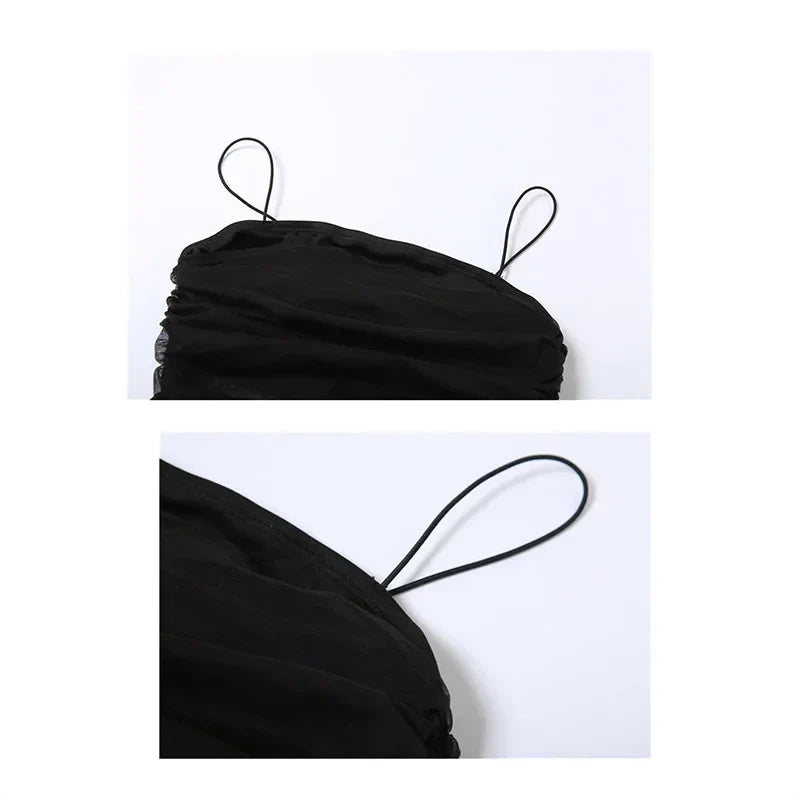 Women Black Gothic Intimate Sleeveless Crop Top