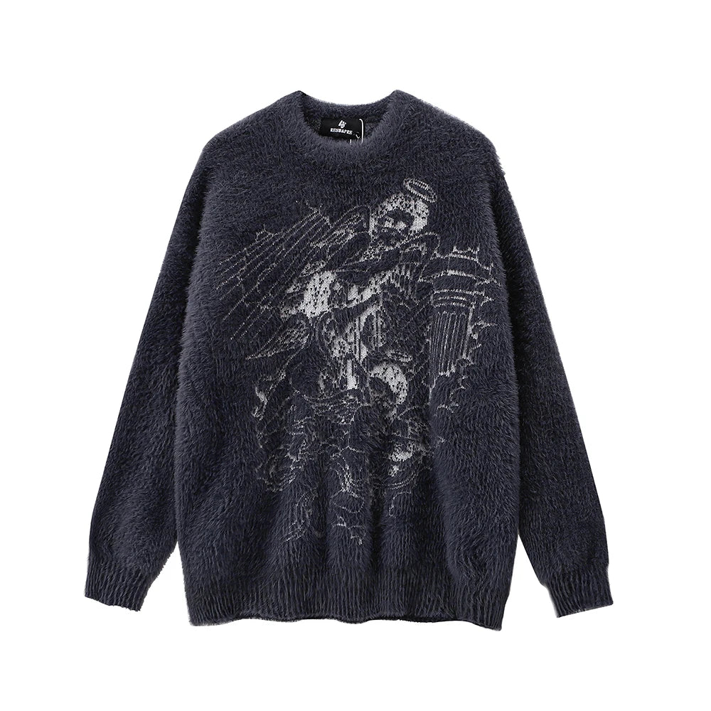Women Angels Embroidery Cashmere Design Knitted Oversized Sweater