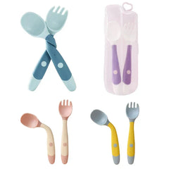 Kids Baby Spoon Fork Soft Bendable Silicone Scoop Fork Kit Tableware