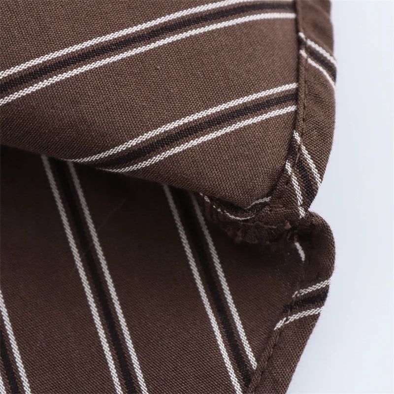 Women Long Sleeves Vertical Stripe Formal Shirt