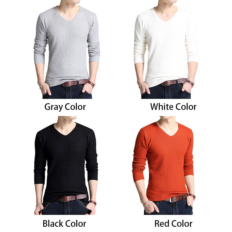 Mens V-collar Long Sleeve Knitted Sweater