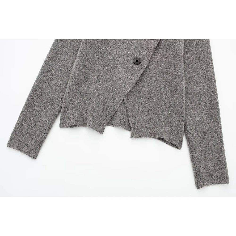 Women V-Neck Irregular Cardigans Knitted Elegant Skirt Grey Two Piece Outfits