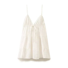 Women Cotton White Sleeveless A-line Tops