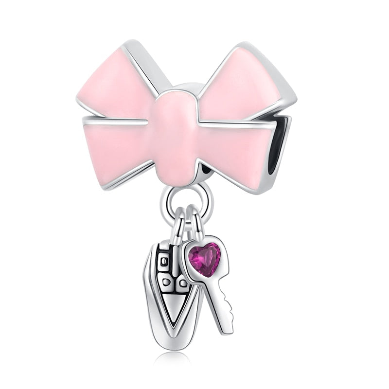 Sterling Silver 925 Colorful Enamel Pendant Car Charms