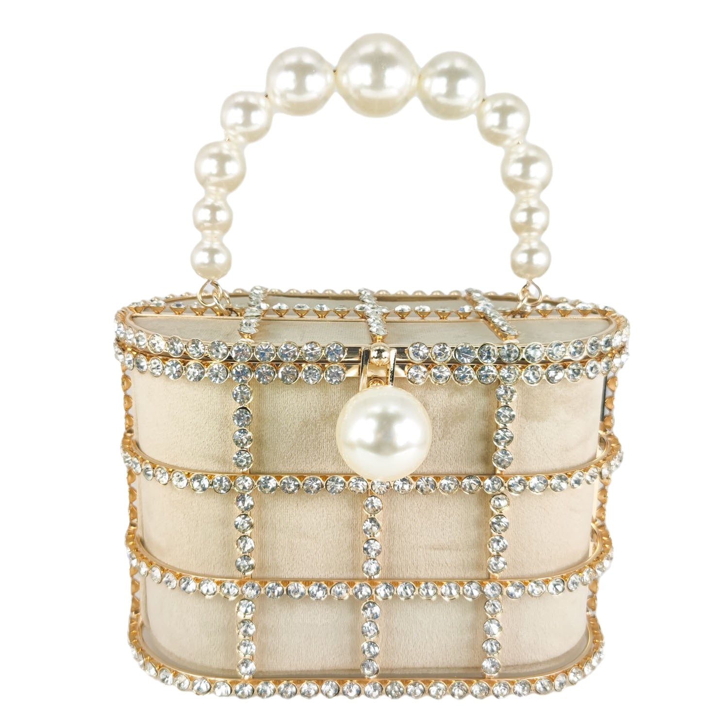 Accessories Women Boutique Pearl Crystal Top-Handle Bucket Bag